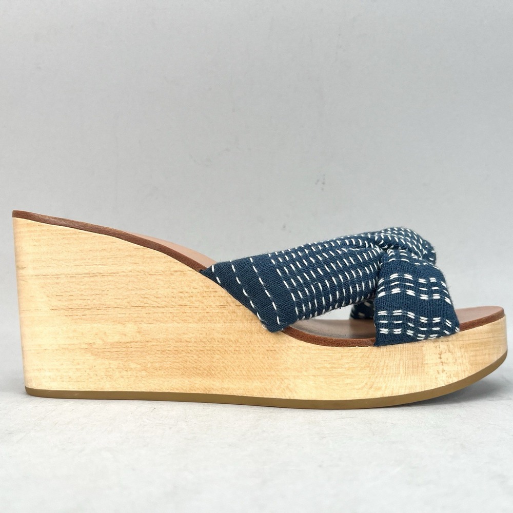 Loeffler Randall Womens 6 Taylor Sandals Shoe Knot Blue Platform Wood Wedge Heel